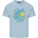 Torn Kazakhstan Flag Kazakh Day Football Mens Cotton T-Shirt Tee Top Light Blue