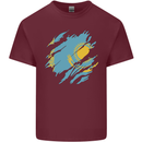 Torn Kazakhstan Flag Kazakh Day Football Mens Cotton T-Shirt Tee Top Maroon