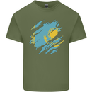 Torn Kazakhstan Flag Kazakh Day Football Mens Cotton T-Shirt Tee Top Military Green