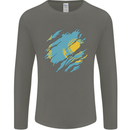 Torn Kazakhstan Flag Kazakh Day Football Mens Long Sleeve T-Shirt Charcoal