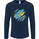 Torn Kazakhstan Flag Kazakh Day Football Mens Long Sleeve T-Shirt Navy Blue