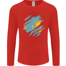 Torn Kazakhstan Flag Kazakh Day Football Mens Long Sleeve T-Shirt Red