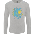 Torn Kazakhstan Flag Kazakh Day Football Mens Long Sleeve T-Shirt Sports Grey