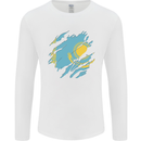 Torn Kazakhstan Flag Kazakh Day Football Mens Long Sleeve T-Shirt White