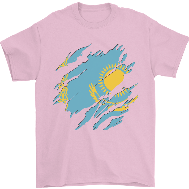 Torn Kazakhstan Flag Kazakh Day Football Mens T-Shirt 100% Cotton Light Pink