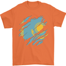 Torn Kazakhstan Flag Kazakh Day Football Mens T-Shirt 100% Cotton Orange
