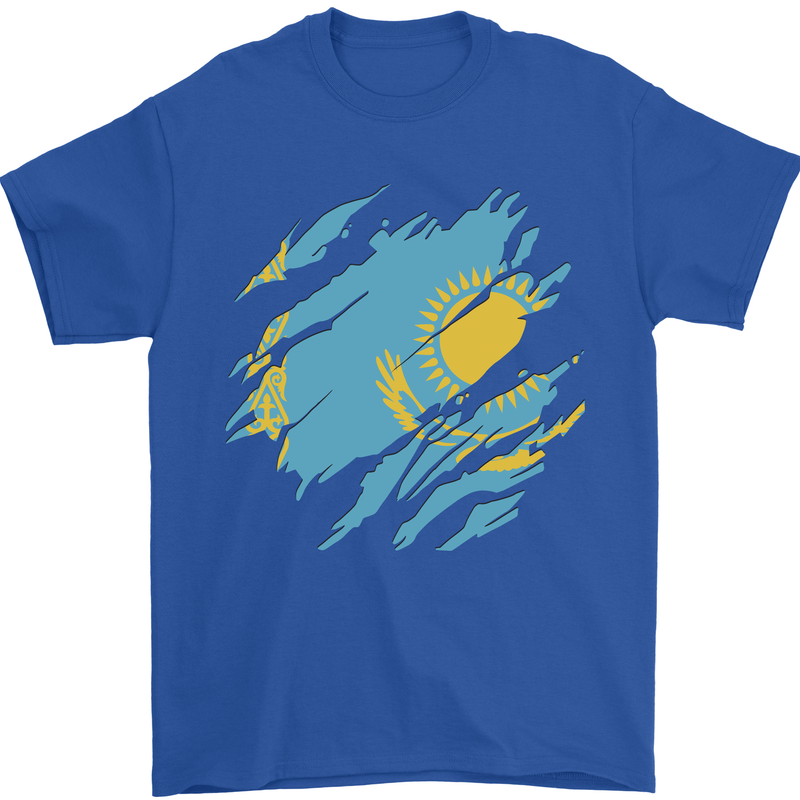 Torn Kazakhstan Flag Kazakh Day Football Mens T-Shirt 100% Cotton Royal Blue