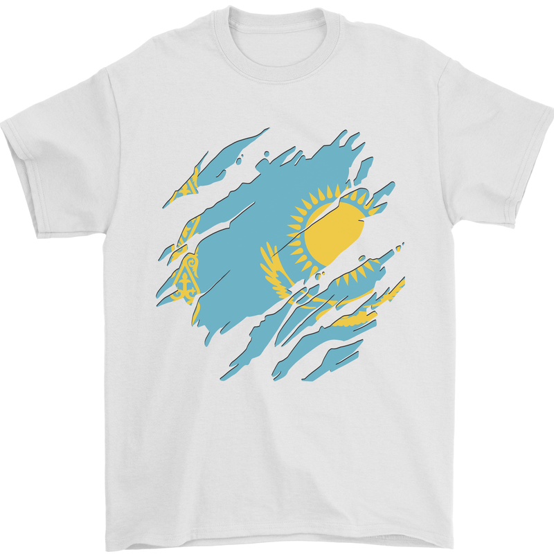 Torn Kazakhstan Flag Kazakh Day Football Mens T-Shirt 100% Cotton White