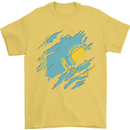 Torn Kazakhstan Flag Kazakh Day Football Mens T-Shirt 100% Cotton Yellow