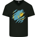 Torn Kazakhstan Flag Kazakh Day Football Mens V-Neck Cotton T-Shirt Black
