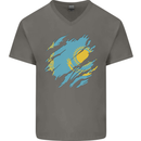 Torn Kazakhstan Flag Kazakh Day Football Mens V-Neck Cotton T-Shirt Charcoal