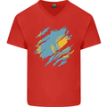 Torn Kazakhstan Flag Kazakh Day Football Mens V-Neck Cotton T-Shirt Red