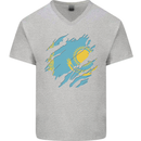 Torn Kazakhstan Flag Kazakh Day Football Mens V-Neck Cotton T-Shirt Sports Grey
