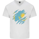 Torn Kazakhstan Flag Kazakh Day Football Mens V-Neck Cotton T-Shirt White