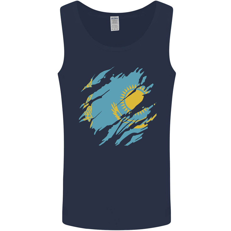 Torn Kazakhstan Flag Kazakh Day Football Mens Vest Tank Top Navy Blue