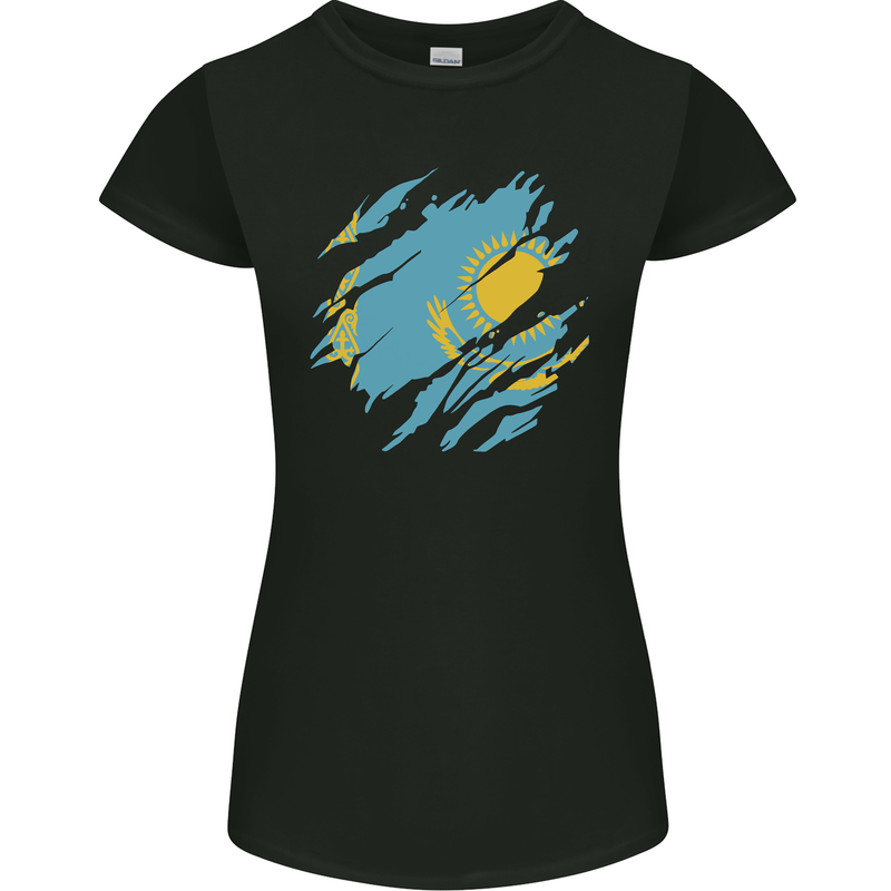 Torn Kazakhstan Flag Kazakh Day Football Womens Petite Cut T-Shirt Black