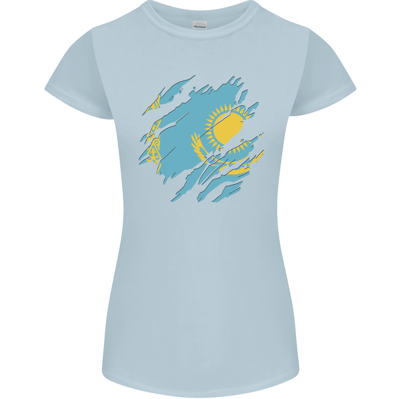 Torn Kazakhstan Flag Kazakh Day Football Womens Petite Cut T-Shirt Light Blue