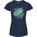 Torn Kazakhstan Flag Kazakh Day Football Womens Petite Cut T-Shirt Navy Blue