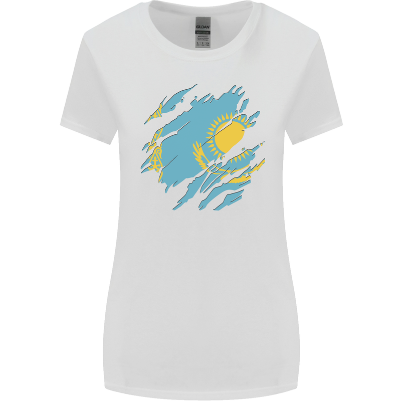 Torn Kazakhstan Flag Kazakh Day Football Womens Wider Cut T-Shirt White