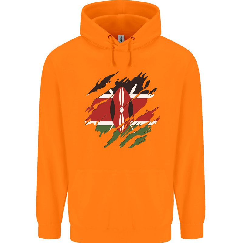 Torn Kenya Flag Kenyan Day Football Childrens Kids Hoodie Orange