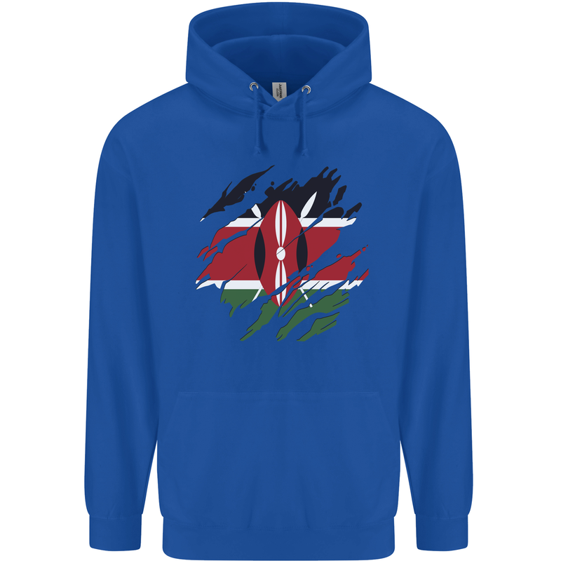 Torn Kenya Flag Kenyan Day Football Childrens Kids Hoodie Royal Blue