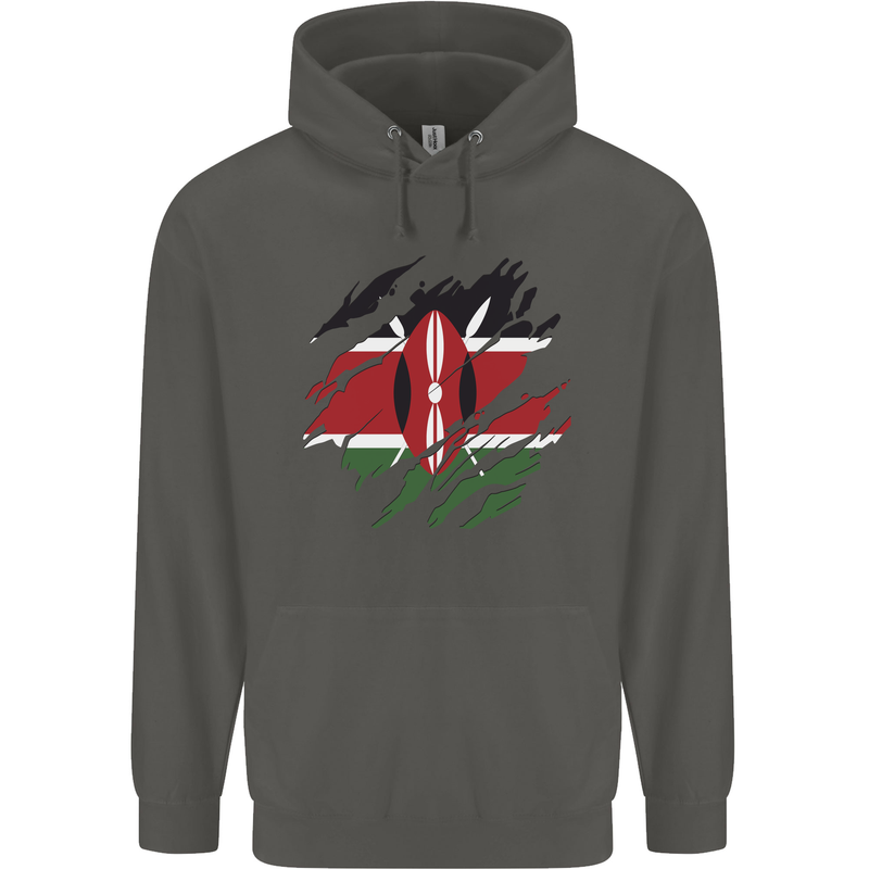 Torn Kenya Flag Kenyan Day Football Childrens Kids Hoodie Storm Grey