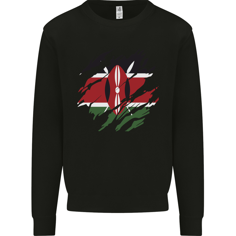 Torn Kenya Flag Kenyan Day Football Kids Sweatshirt Jumper Black