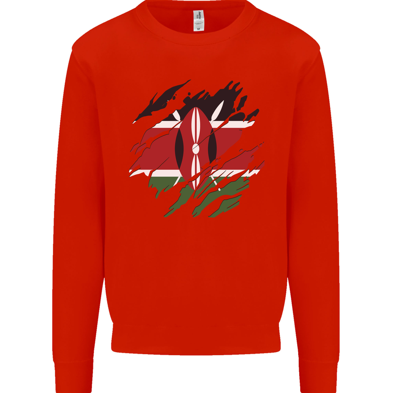 Torn Kenya Flag Kenyan Day Football Kids Sweatshirt Jumper Bright Red