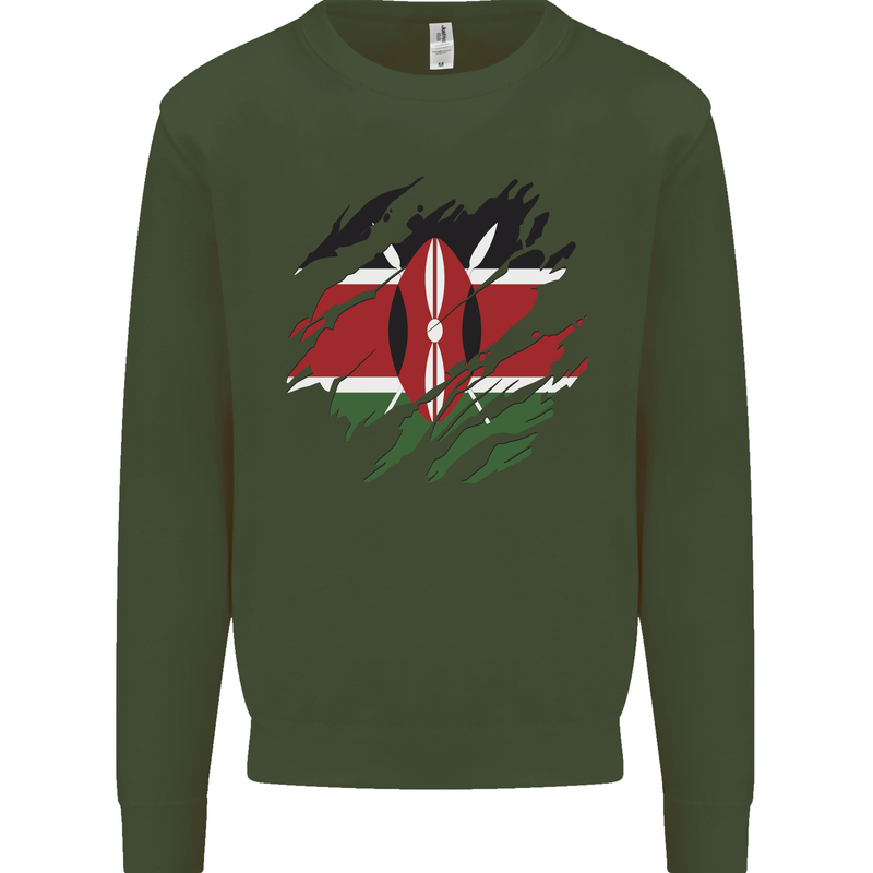 Torn Kenya Flag Kenyan Day Football Kids Sweatshirt Jumper Forest Green