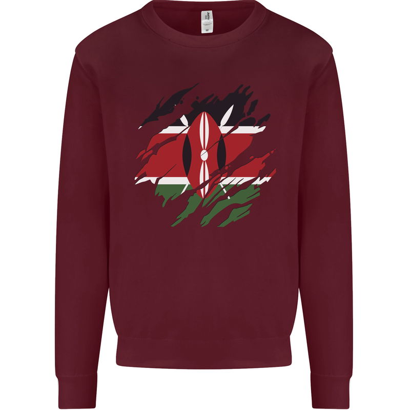 Torn Kenya Flag Kenyan Day Football Kids Sweatshirt Jumper Maroon
