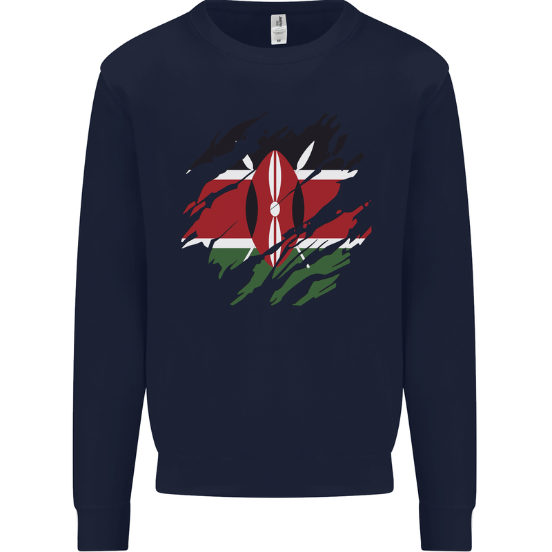 Torn Kenya Flag Kenyan Day Football Kids Sweatshirt Jumper Navy Blue