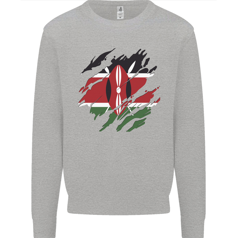 Torn Kenya Flag Kenyan Day Football Kids Sweatshirt Jumper Sports Grey