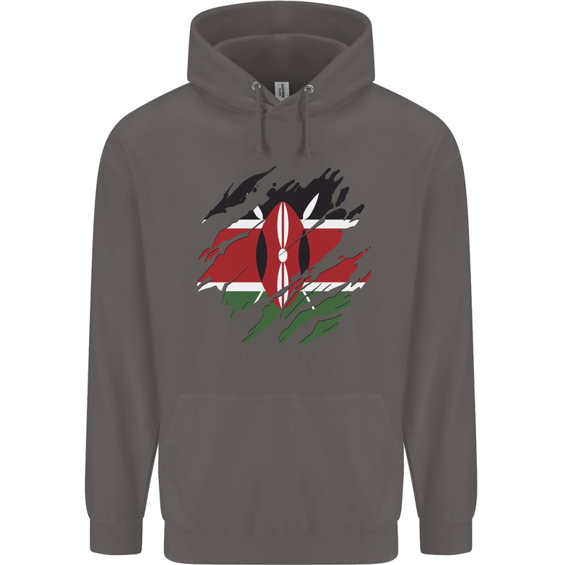 Torn Kenya Flag Kenyan Day Football Mens 80% Cotton Hoodie Charcoal