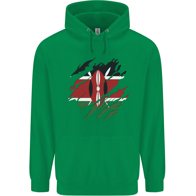 Torn Kenya Flag Kenyan Day Football Mens 80% Cotton Hoodie Irish Green