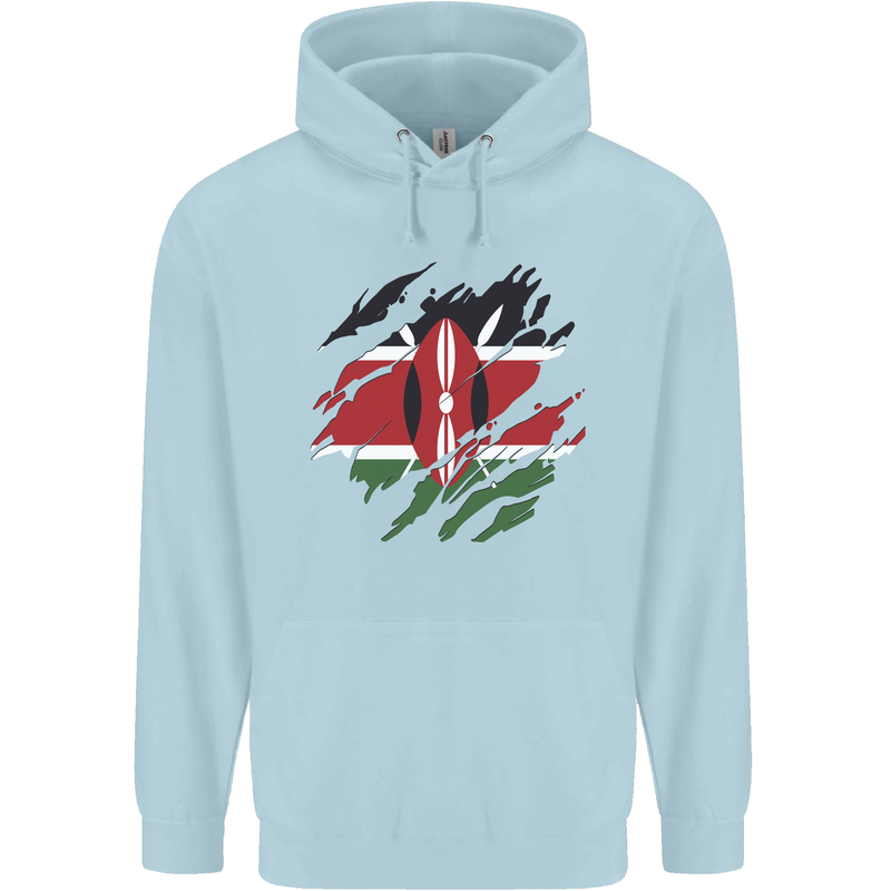 Torn Kenya Flag Kenyan Day Football Mens 80% Cotton Hoodie Light Blue