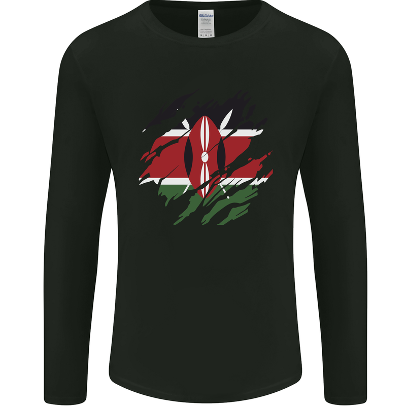 Torn Kenya Flag Kenyan Day Football Mens Long Sleeve T-Shirt Black