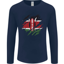 Torn Kenya Flag Kenyan Day Football Mens Long Sleeve T-Shirt Navy Blue