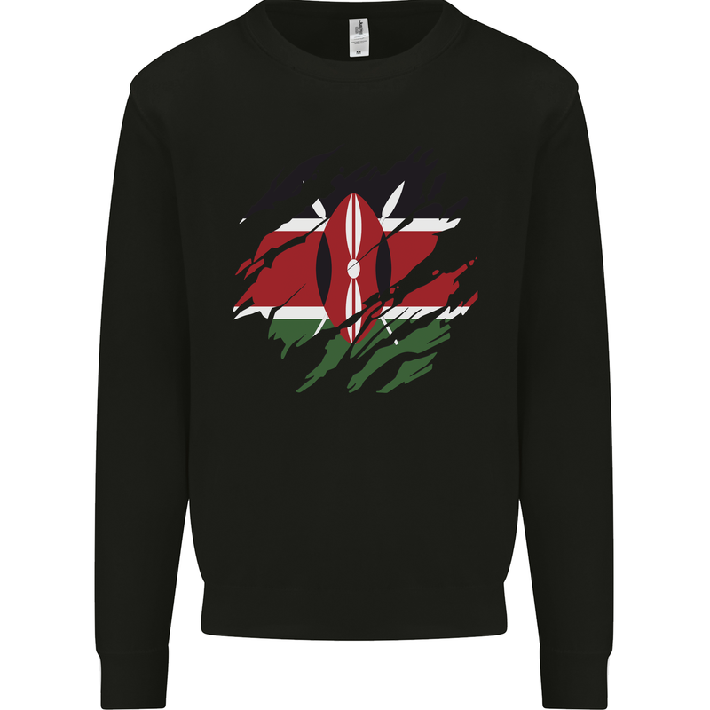 Torn Kenya Flag Kenyan Day Football Mens Sweatshirt Jumper Black