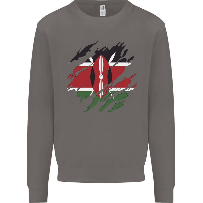 Torn Kenya Flag Kenyan Day Football Mens Sweatshirt Jumper Charcoal