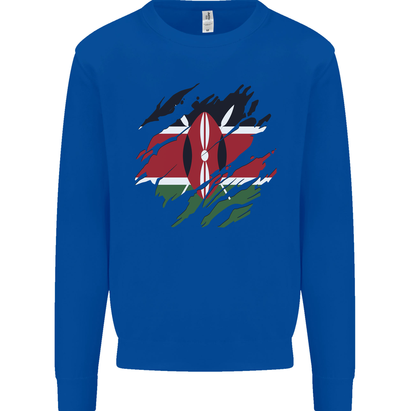 Torn Kenya Flag Kenyan Day Football Mens Sweatshirt Jumper Royal Blue