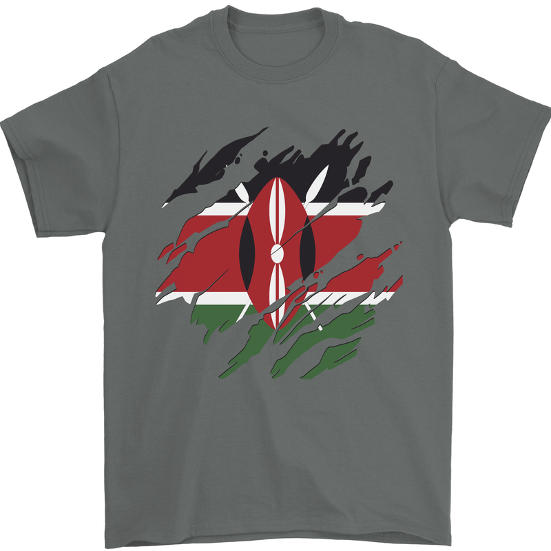 Torn Kenya Flag Kenyan Day Football Mens T-Shirt 100% Cotton Charcoal