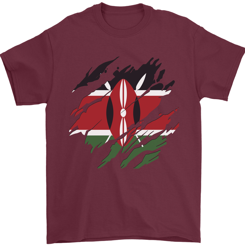 Torn Kenya Flag Kenyan Day Football Mens T-Shirt 100% Cotton Maroon