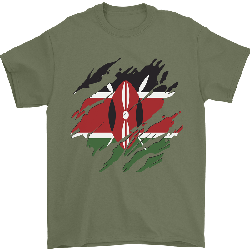 Torn Kenya Flag Kenyan Day Football Mens T-Shirt 100% Cotton Military Green