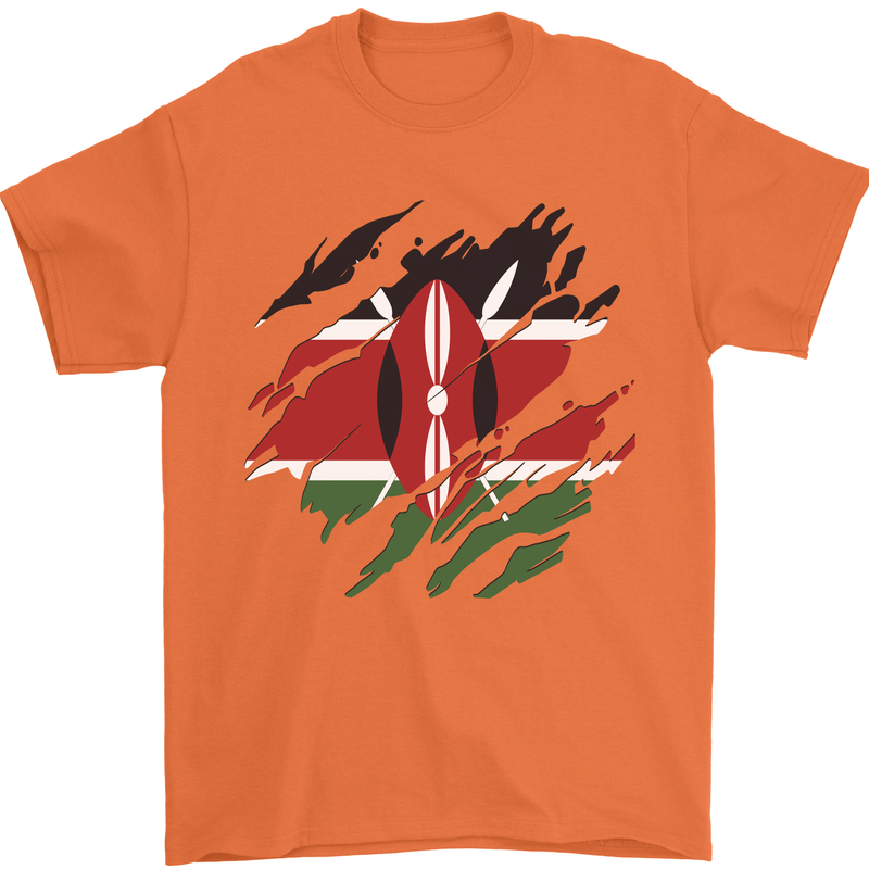 Torn Kenya Flag Kenyan Day Football Mens T-Shirt 100% Cotton Orange