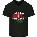 Torn Kenya Flag Kenyan Day Football Mens V-Neck Cotton T-Shirt Black