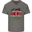 Torn Kenya Flag Kenyan Day Football Mens V-Neck Cotton T-Shirt Charcoal