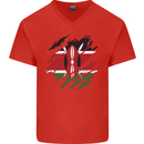 Torn Kenya Flag Kenyan Day Football Mens V-Neck Cotton T-Shirt Red