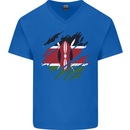 Torn Kenya Flag Kenyan Day Football Mens V-Neck Cotton T-Shirt Royal Blue