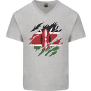 Torn Kenya Flag Kenyan Day Football Mens V-Neck Cotton T-Shirt Sports Grey