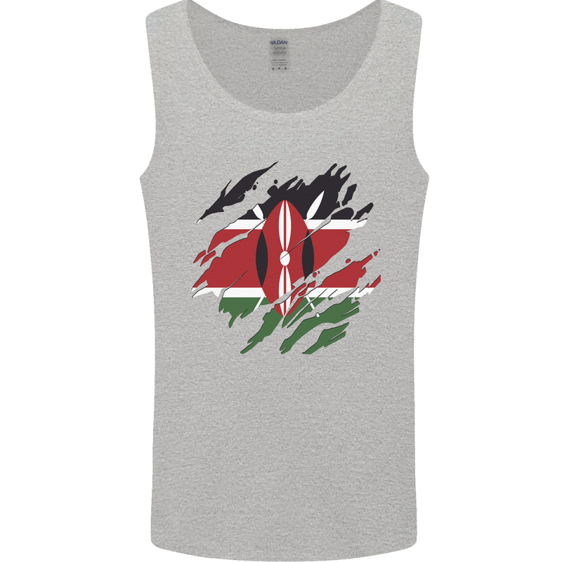 Torn Kenya Flag Kenyan Day Football Mens Vest Tank Top Sports Grey